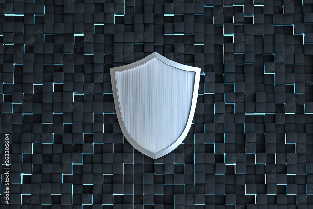 Poster 3d rendering, a defense shield with technological background
