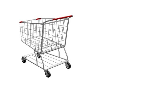 shopping cart 360 spin isolated on white - seamless loop 3d animation.