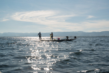 Naklejka premium Fisherman in Inle Lake, Myanmar.