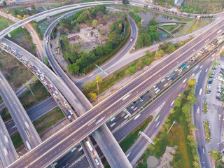 City transport traffic road with car movement at dusk