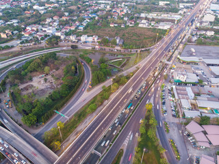 Aerial view city traffic junction road with automobile traffic