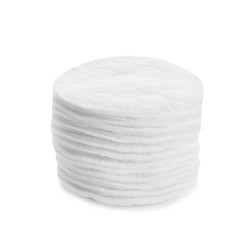 Stack of cotton pads isolated on white