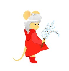 Cartoon rat in red coat. Year of the rat. Chinese horoscope. Beauty mouse.	