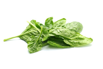 Pile of fresh spinach leaves isolated on white