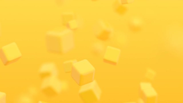 Abstract 3d render of flying cubes, motion background design with bokeh effect, 4k video