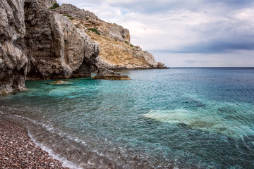 Fototapeta premium Long beach near Antony queen beach on Rhodes island, Greece. Dodekanes