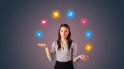 Young person juggle with application icons
