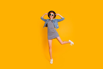 Full length body size view portrait of nice lovely charming attractive cheerful cheery optimistic...