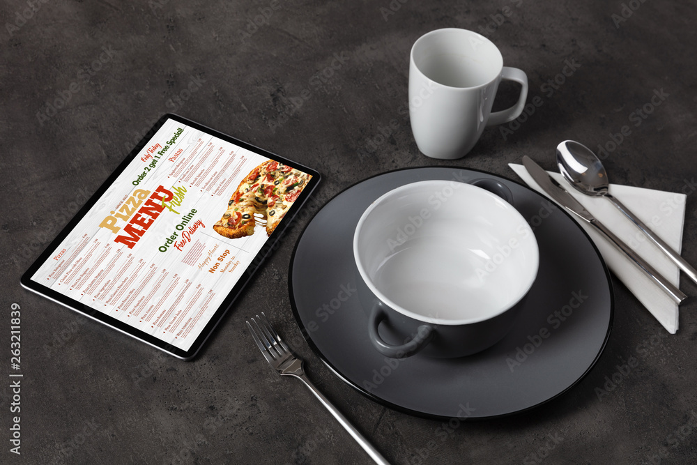 Wall mural non stop order online pizza menu with tableware concept