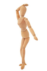 Wooden mannequin of dancing woman isolated on white