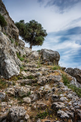 Beautiful view on nature from one of ruined castle. Rhodes island, Greece