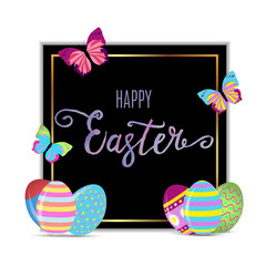 Easter  banner background template with beautiful colorful butterfly and eggs.