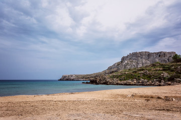 Beautiful view on nature from one of ruined castle. Rhodes island, Greece