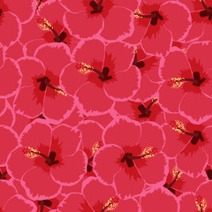 Exotic seamless pattern with tropical flowers. Hibiscus flower. Floral background with exotic flowers.