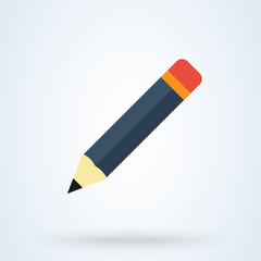 Pencil flat icon with long shadow on white background. Flat design style modern vector illustration.