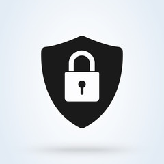 Abstract security vector icon illustration isolated on black background. Shield security icon.