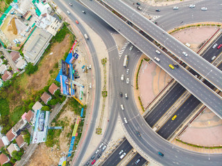 Roundabout city traffic road with vehicle movement hurry up