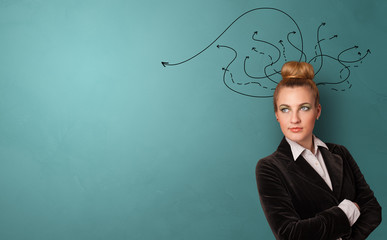 Business person standing with diffuse direction concept
