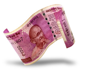 India 2000 rupee note on white background