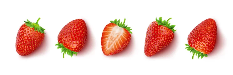 Gordijnen Strawberry isolated on white background with clipping path, top view © xamtiw