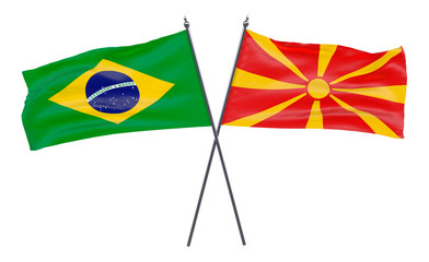 Brazil and Macedonia, two crossed flags isolated on white background. 3d image