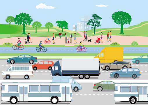 Verkehr mit Autos und Radfahrern