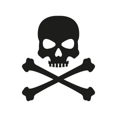 Skull with crossed bones icon. Death, pirate and danger symbol. Skeleton head. Vector illustration.