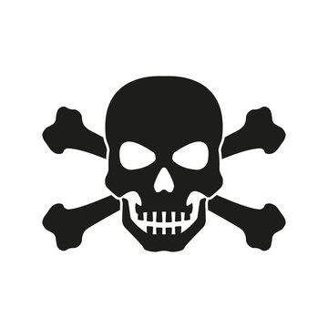 recommend clip art: Skull with crossed bones icon. Death, pirate and danger symbol. Skeleton head. Vector illustration.