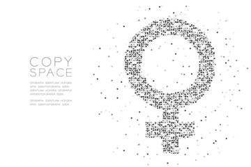 Women sign Particle Geometric Square box pixel pattern, Female gender concept design black color illustration on white background with copy space, vector eps 10
