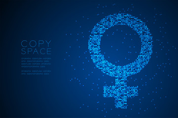 Women sign Particle Geometric Bokeh circle dot pixel pattern, Female gender concept design blue color illustration on blue gradient background with copy space, vector eps 10
