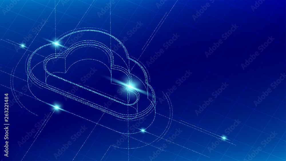 Aufkleber cloud symbol isometric symbol particle line lighting pattern wireframe futuristic, technology online