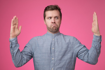young european man bragging about the big size