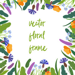 Fototapeta na wymiar vector floral square frame in flat style. Ideal for decoration, packaging, postcards.