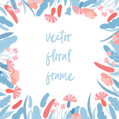 Fototapeta na wymiar vector floral square frame in flat style. Ideal for decoration, packaging, postcards.