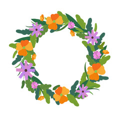 vector floral wreath  frame in flat style. Ideal for decoration, packaging, postcards.