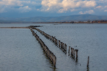 Landscape of Pomorie Lake - a coastal lagoon, located north of Pomorie near the Black Sea, Bulgaria.