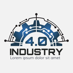 Industry 4.0 Concept Business Control or Logo, World Factory and Wheel Eclectic, Cyber Physical Systems concept,smart factory logo.- Vector illustration