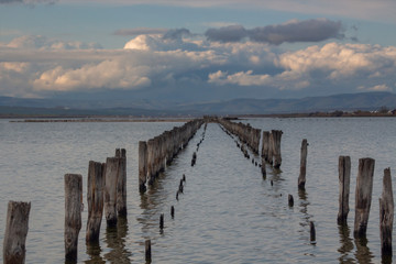 Landscape of the Pomorie Lake near the Black Sea, Bulgaria.