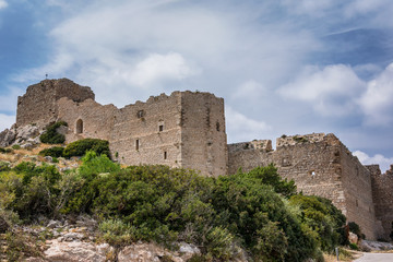 The ruins of the ancient Kritinia castle at Rhodes island, Greece