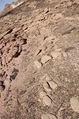 The stony texture of reddish, brown and yellow shades