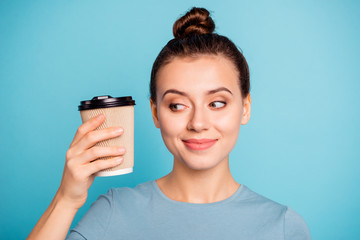 Close-up portrait of her she nice-looking attractive lovely winsome cheerful foxy content girl...