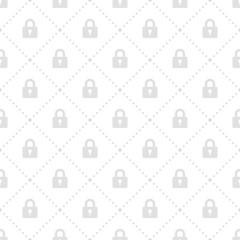 Gray lock symbol square position seamless pattern on white background vector. Simple and flat design, minimalist style, security concept.