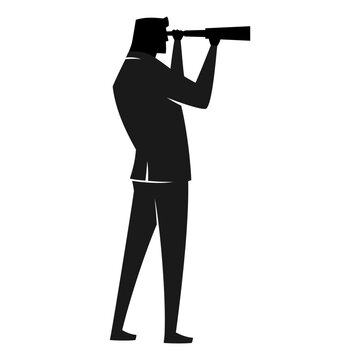 Businessman looking by telescope silhouette vector, minimalist style, simple and flat design, black color.