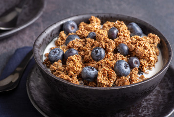 Bowl of Ganola With Fresh Blueberries