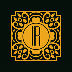 Vector vintage modern art deco emblem with monogram