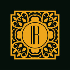 Vector vintage modern art deco emblem with monogram