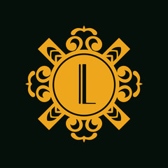 Vector vintage modern art deco emblem with monogram