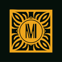 Vector vintage modern art deco emblem with monogram