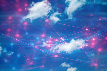 signal of data global of ai robotic, technology abstract futuristic cyber net web connect to network background illustration 3d rendering, atom molecule of science, social internet of things