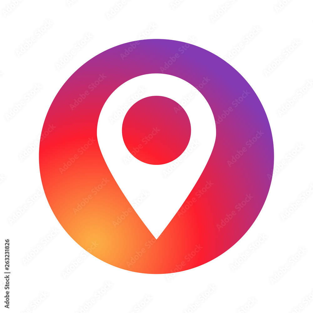 Aufkleber sign of location social media application place pointer on colored circle.